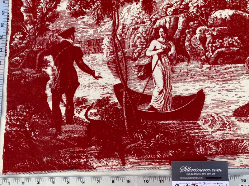 12 Berkbox70 Scalamandre Lady of the Lake Historical Print Red and White  34 x 31 inches