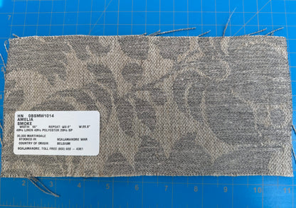 Scalamandre Amelia in "Smoke" Pale Blue Natural Beige Renaissance Damask Jacquard Linen Acanthus Artichoke Feather MSRP USD 176/y