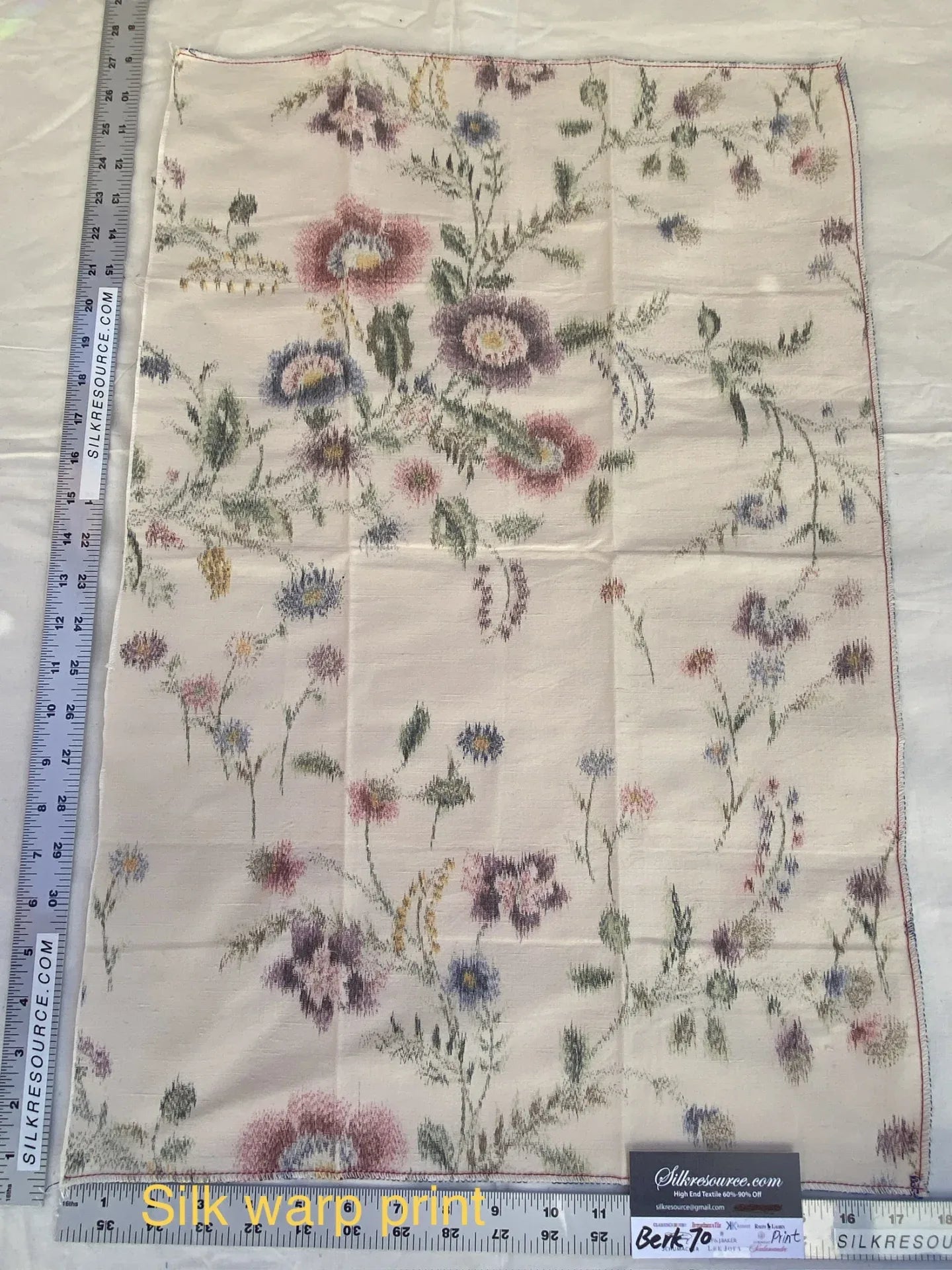 19 Berkbox70 Scalamandre Floral on White Silk Warp Print Square 27 x 17 inches