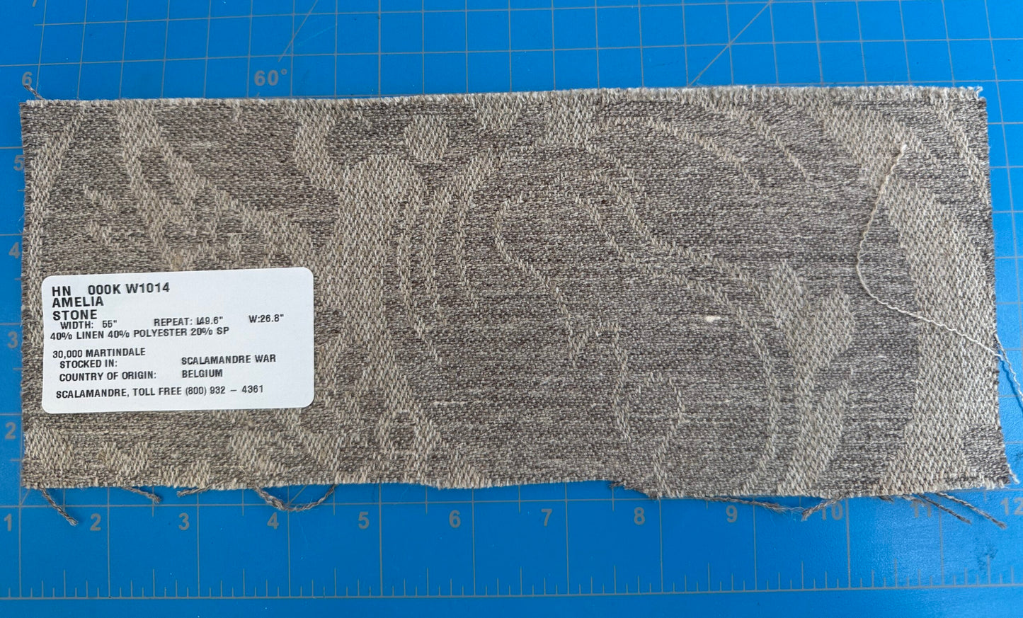 Scalamandre Amelia in "Stone" Pale Grey Natural Oatmeal Beige Renaissance Damask Jacquard Linen Acanthus Artichoke Feather MSRP USD 176/y