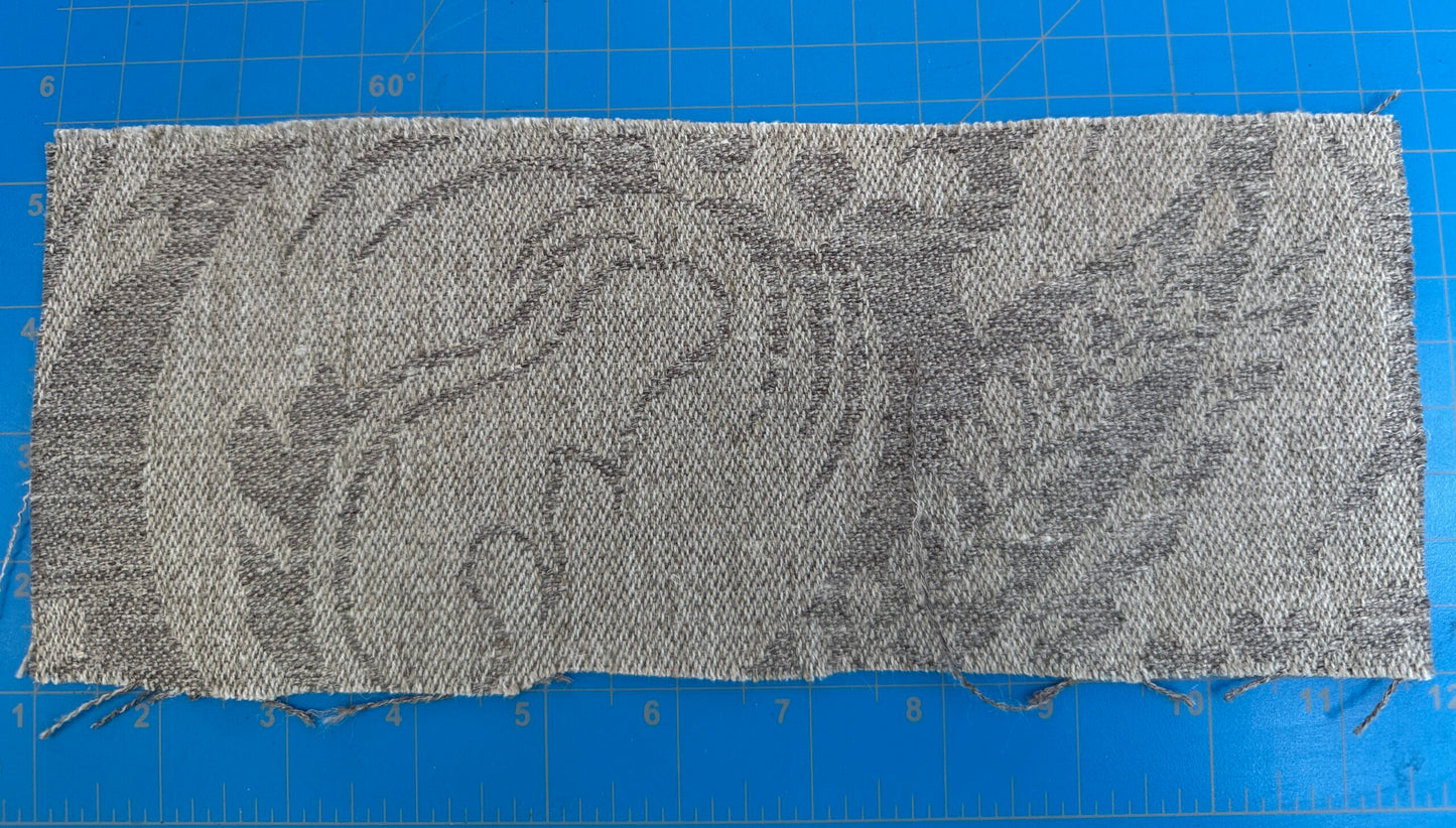 Scalamandre Amelia in "Stone" Pale Grey Natural Oatmeal Beige Renaissance Damask Jacquard Linen Acanthus Artichoke Feather MSRP USD 176/y