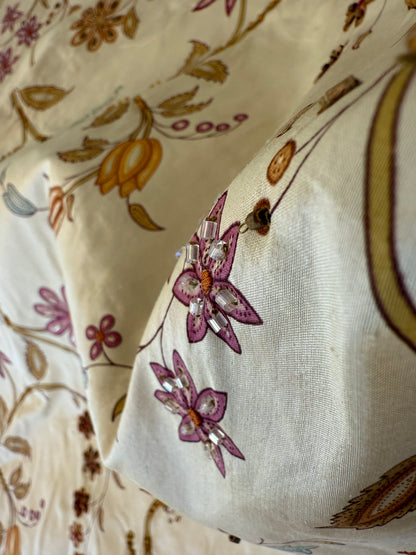 Scalamandre Kyari Embroidery Silk Fuchsia Gold Beaded with Real Glass MSRP USD216/Y