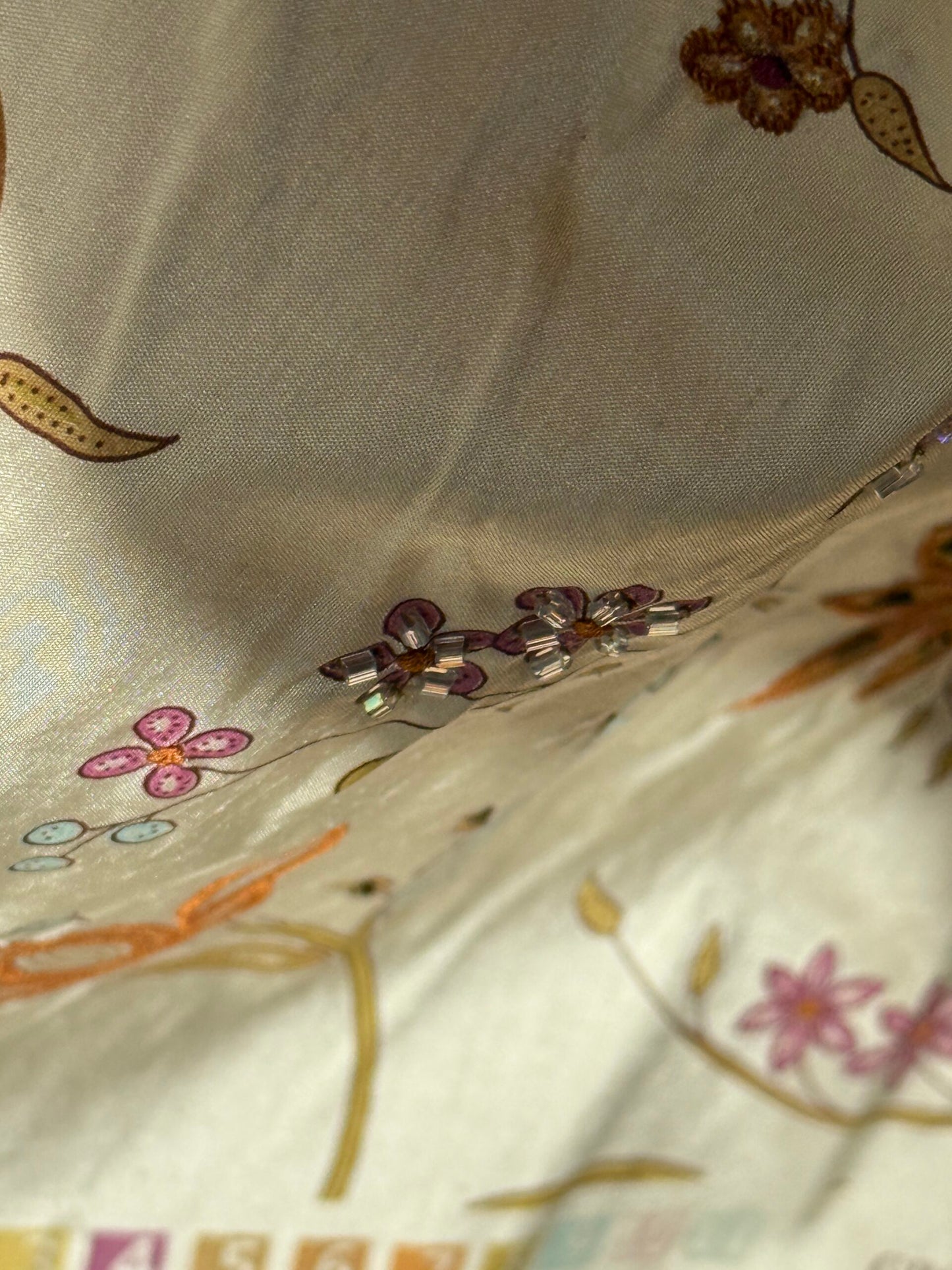 Scalamandre Kyari Embroidery Silk Fuchsia Gold Beaded with Real Glass MSRP USD216/Y