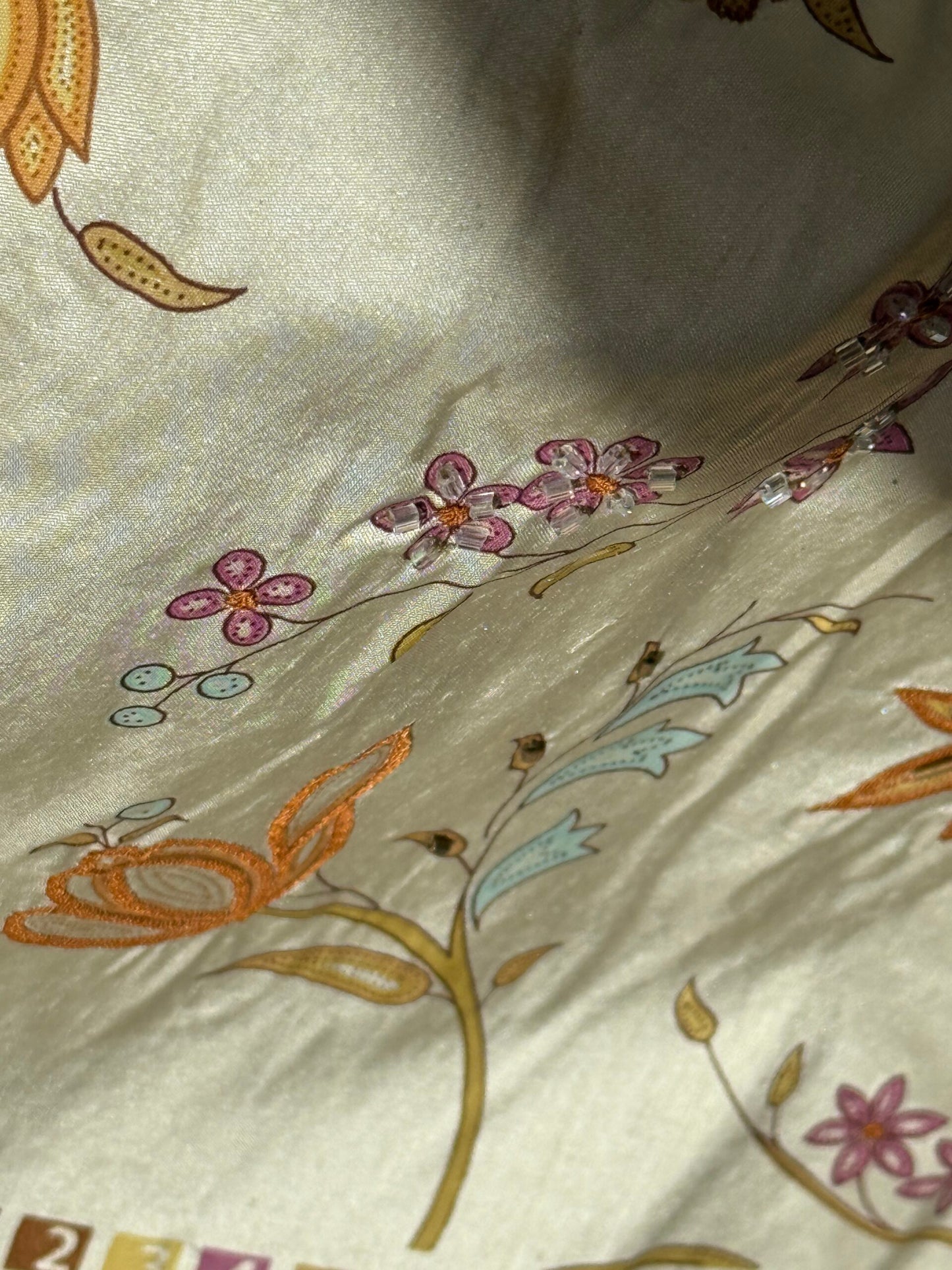 Scalamandre Kyari Embroidery Silk Fuchsia Gold Beaded with Real Glass MSRP USD216/Y