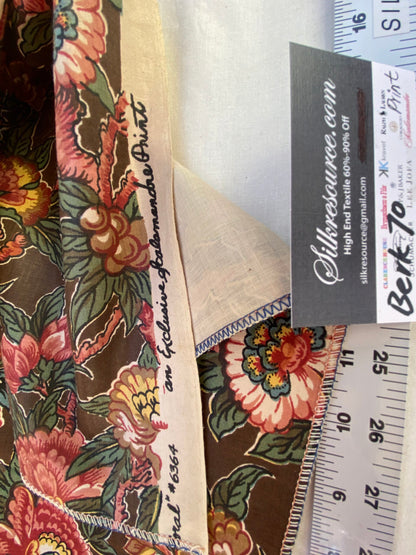 22 Berkbox70 Scalamandre Botanical Foliage Red Green on Brown Square