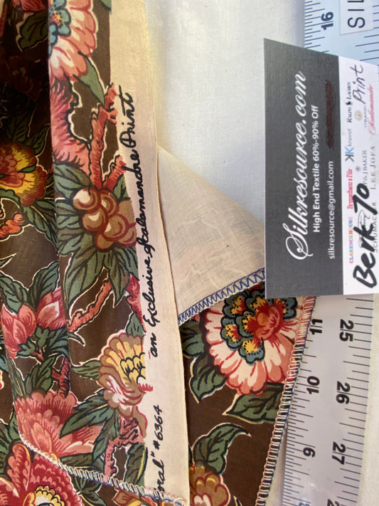 22 Berkbox70 Scalamandre Botanical Foliage Red Green on Brown Square