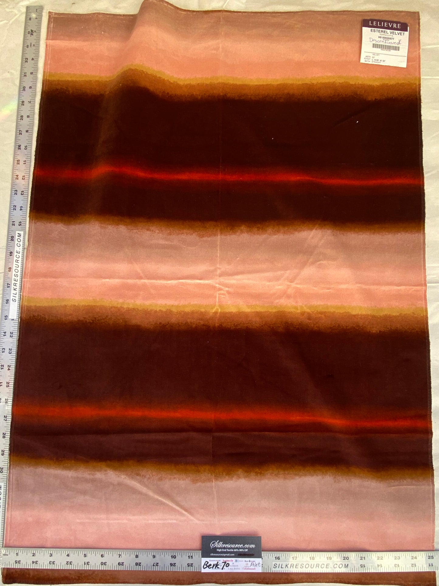 21 Berkbox70 Scalamandre Esterel Velvet - Terracotta Stripe Orange Brown Square 1 yard x 25 inches