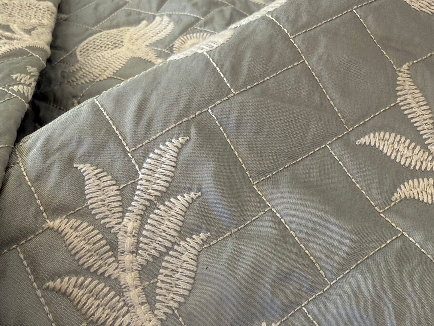 2.3y Scalamandre Lisetta Powder Blue Silk Embroidery Matelasse Quilted Blanket Bedcover White Crewel Flower Blue MSRP USD 478/Y