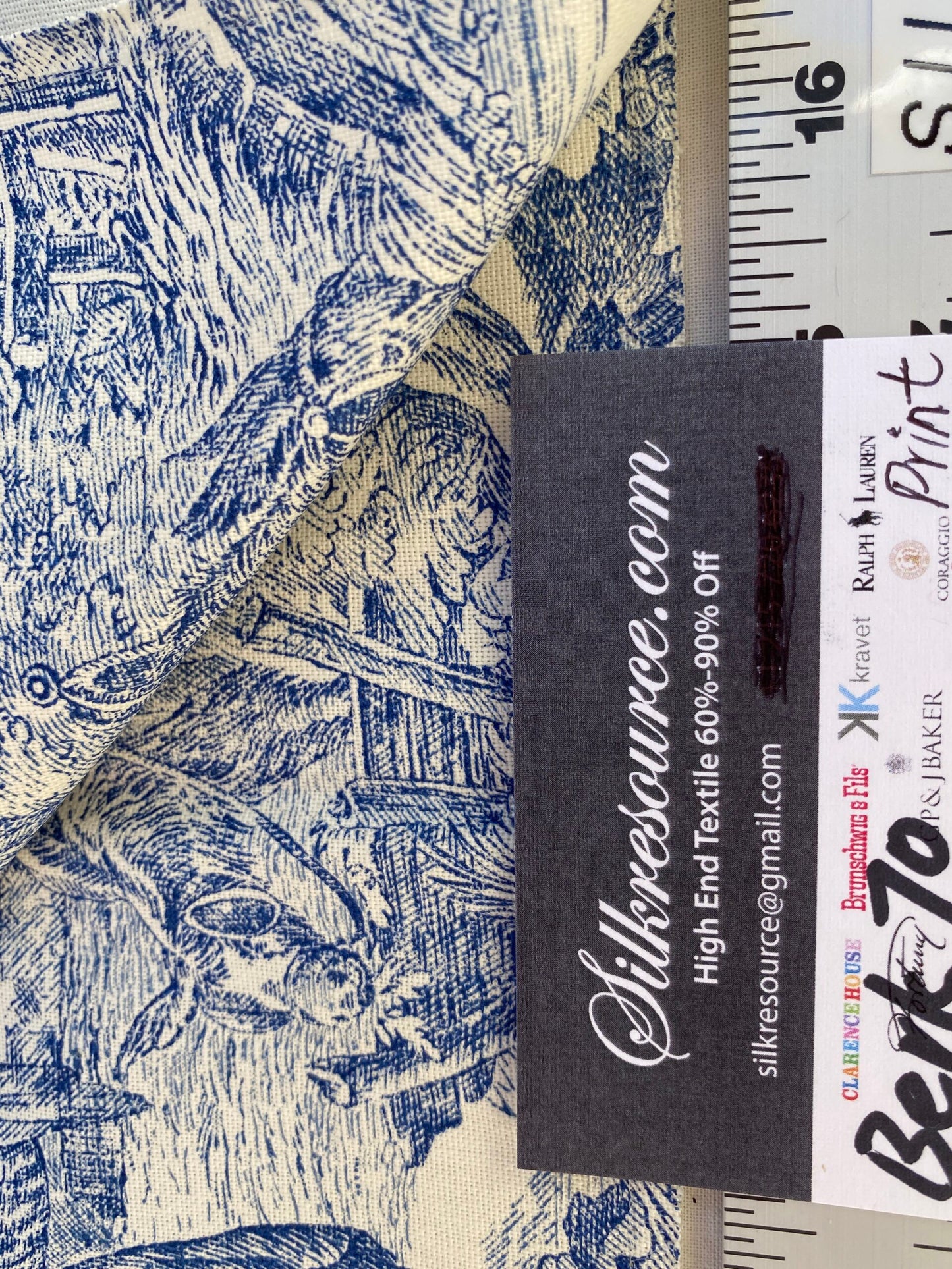 23 Berkbox70 Scalamandre Toile De Jouy Pattern Fabric Blue White Cotton Square