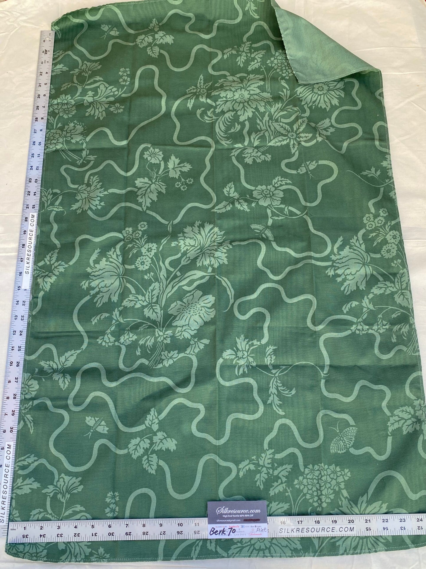 24 Berkbox70 Scalamandre  Floral Foliage on Green Moire Square 1 yard x 25 inches