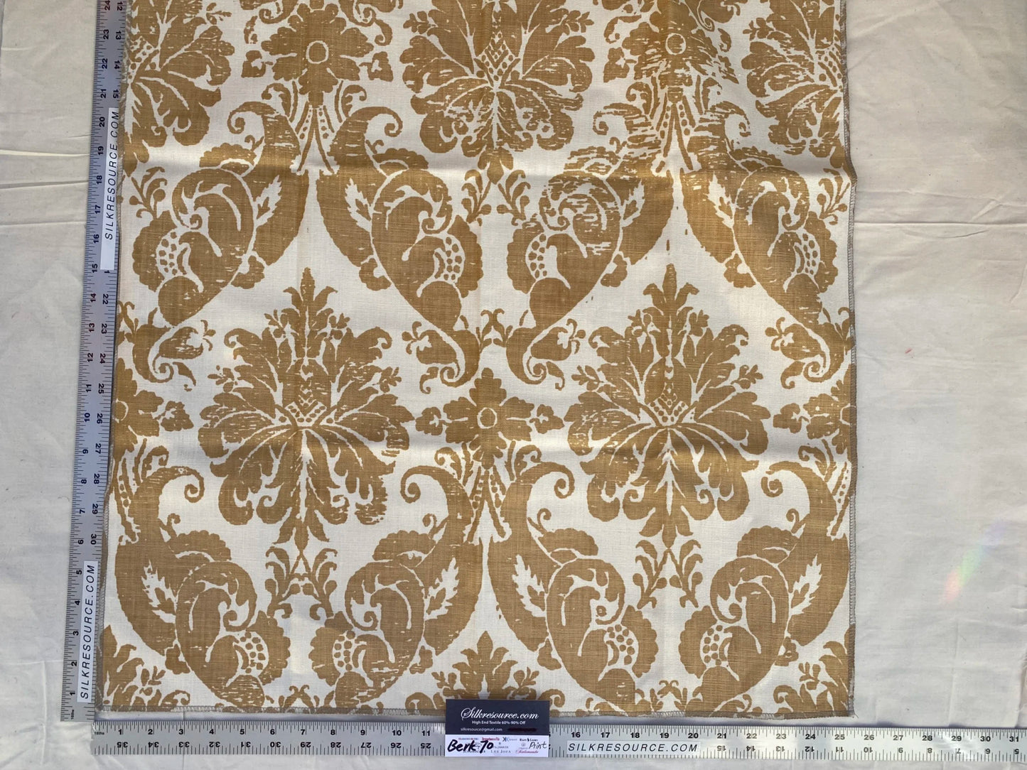 26 Berkbox70 Scalamandre Damask Print Gold and Beige Square 25 x 25 inches