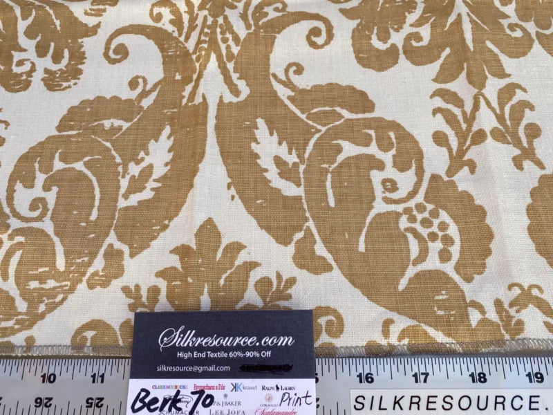 26 Berkbox70 Scalamandre Damask Print Gold and Beige Square 25 x 25 inches