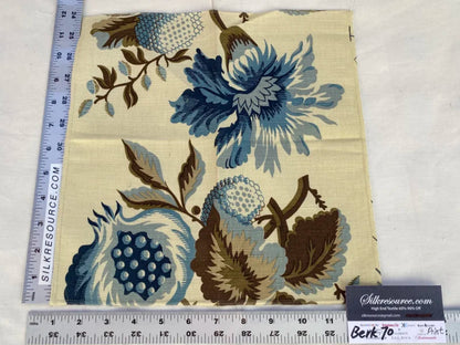 28 Berkbox70 Scalamandre Pomegranate Blue Brown on Beige Botanical  Square 12 x 12 inches
