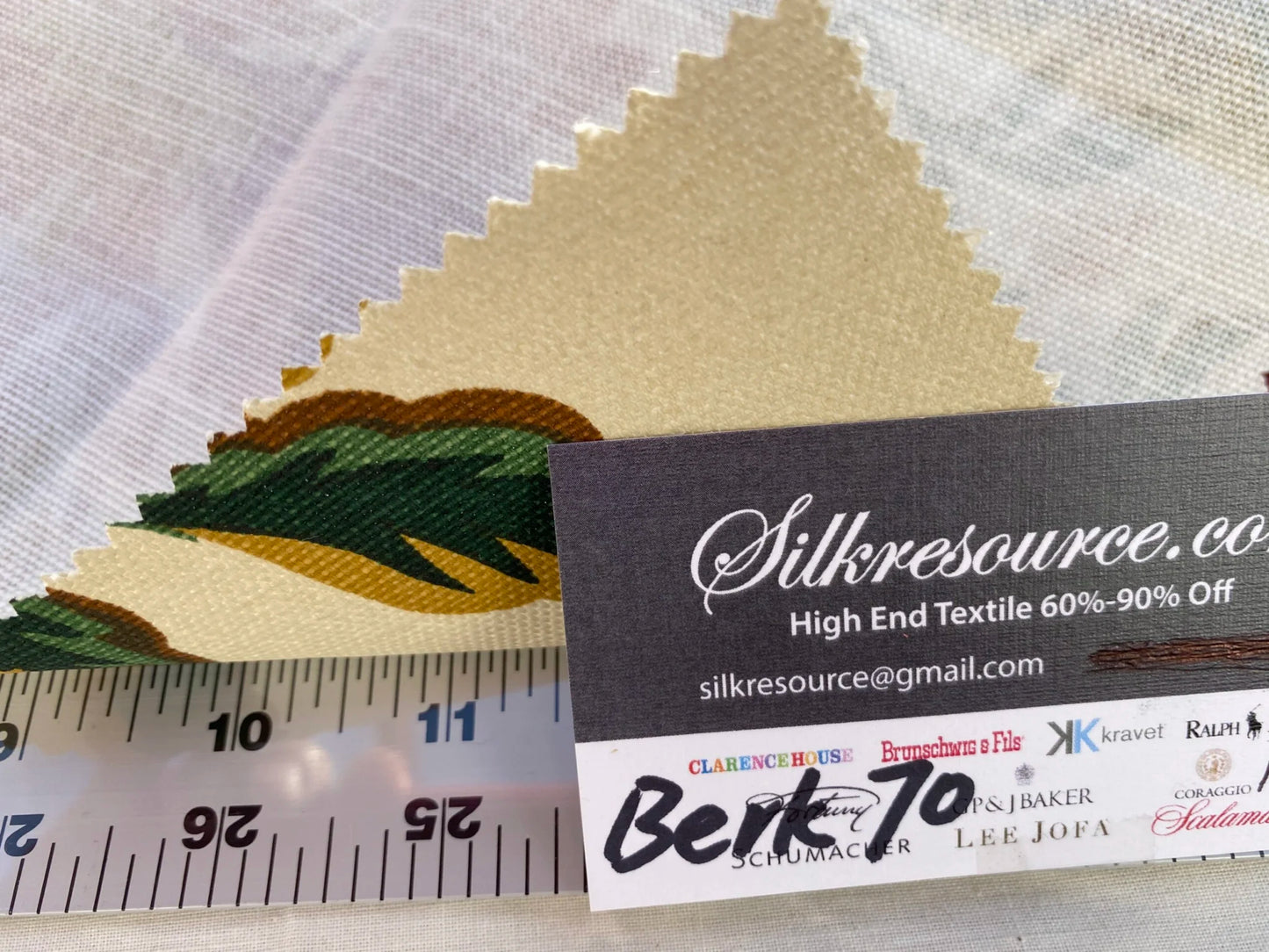 29 Berkbox70 Scalamandre Pomegranate Red Yellow on Beige Botanical  Square 10 x 12 inches