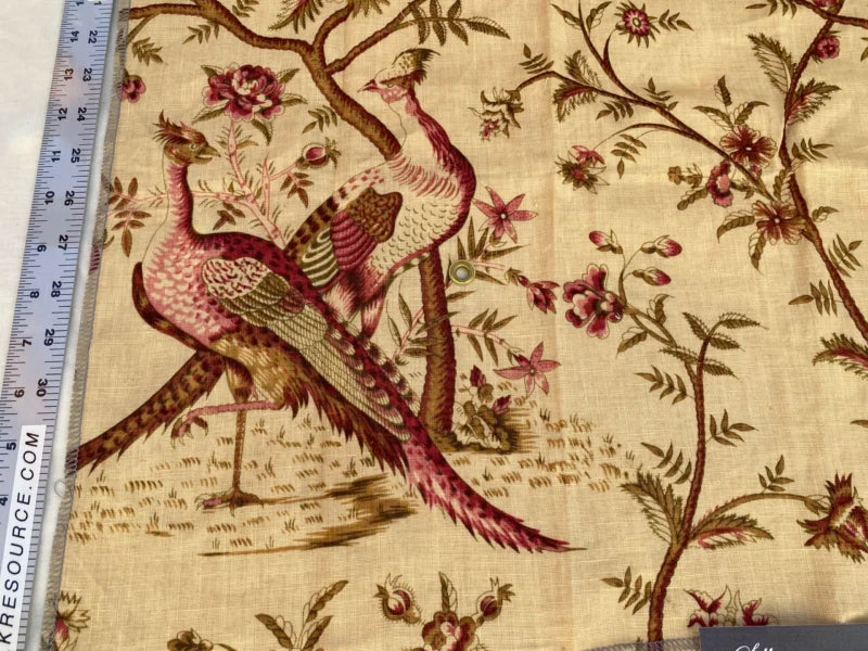 30 Berkbox70 Scalamandre Bird Trees Pattern Red on Beige  Square 1 yard x 21 inches