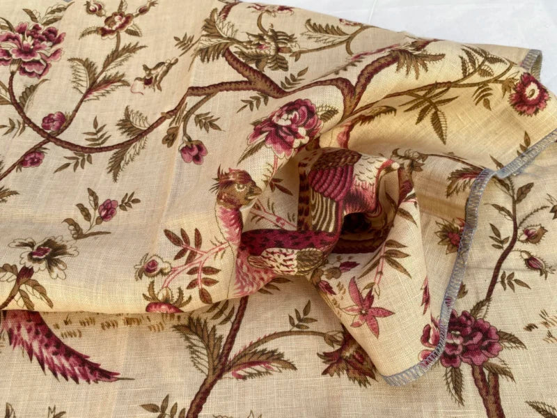 30 Berkbox70 Scalamandre Bird Trees Pattern Red on Beige  Square 1 yard x 21 inches