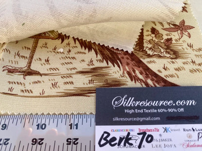 31 Berkbox70 Scalamandre Bird Trees Pattern Brown on Beige  Square 13 x 16 inches