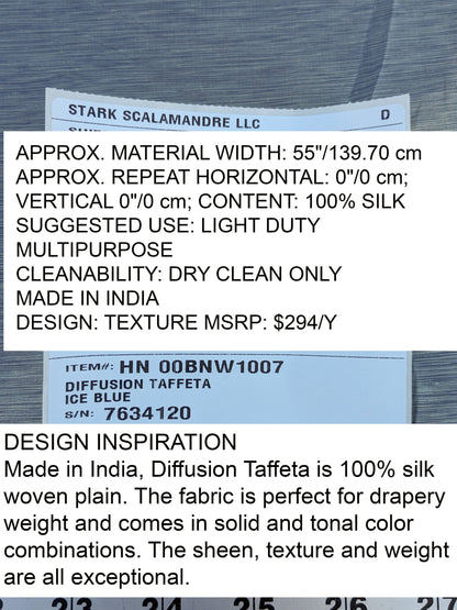 Scalamandre Diffusion Taffeta Ice Blue Iridescent Silk Taffeta Texture MSRP USD294/y