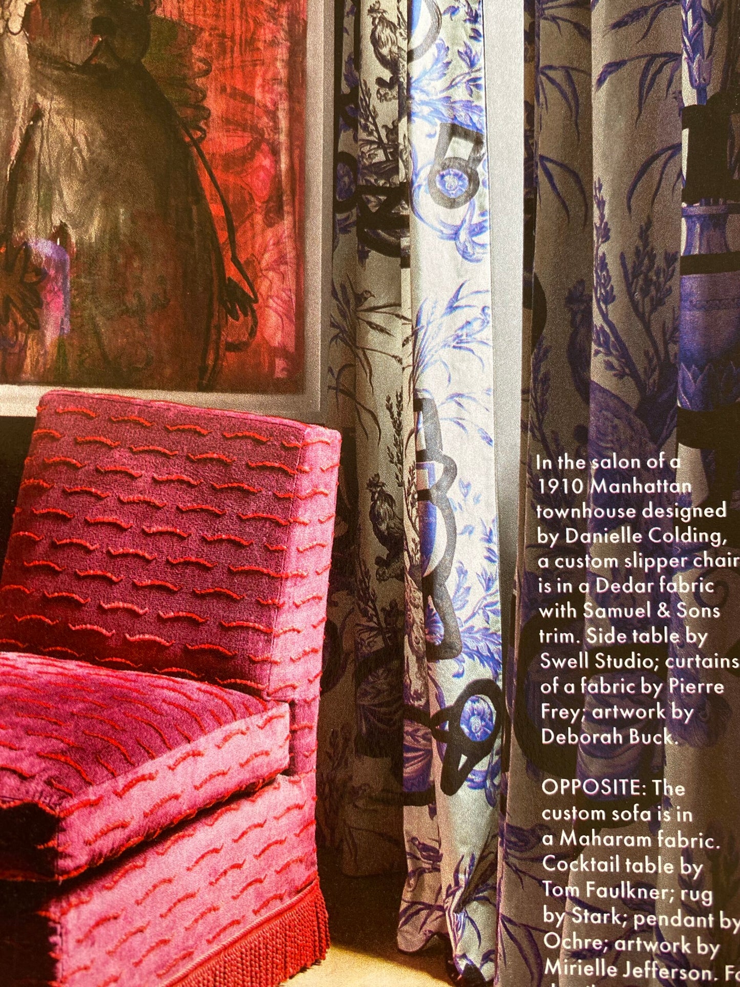 Clarence House Orlando In Indigo Blue Purple Black Linen Tropical Floral Print