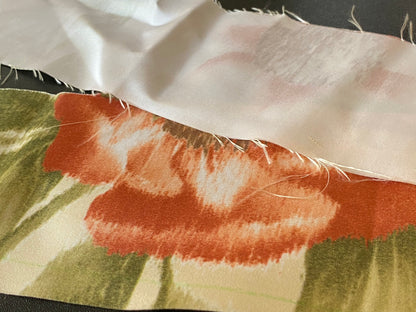 Scalamandre Anemone Flower Red and Cream Atmospheric 100% Silk Taffeta Print 20 Screens MSRP USD 278/Y