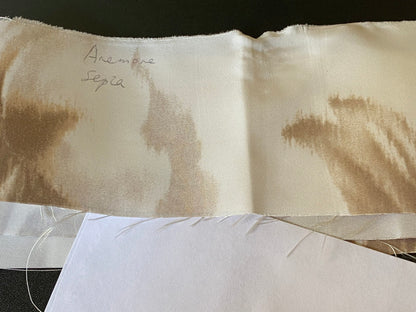 Scalamandre Anemone Flower Sepia Light Brown Grey On Cream Atmospheric 100% Silk Taffeta Print 20 Screens MSRP USD 278/Y