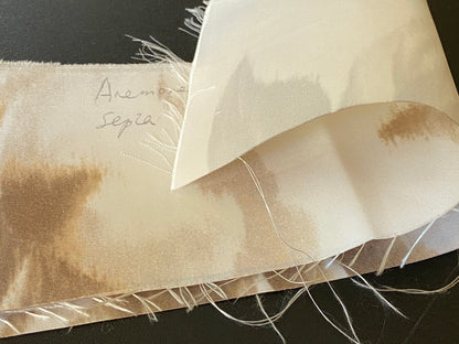 Scalamandre Anemone Flower Sepia Light Brown Grey On Cream Atmospheric 100% Silk Taffeta Print 20 Screens MSRP USD 278/Y