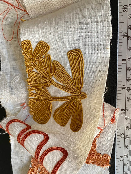 Scalamandre Harbor Coral Seaweeds White Brown Pink Yellow Maroon  Ocean Plants Coral Reef Embroidery Linen MSRP USD 288