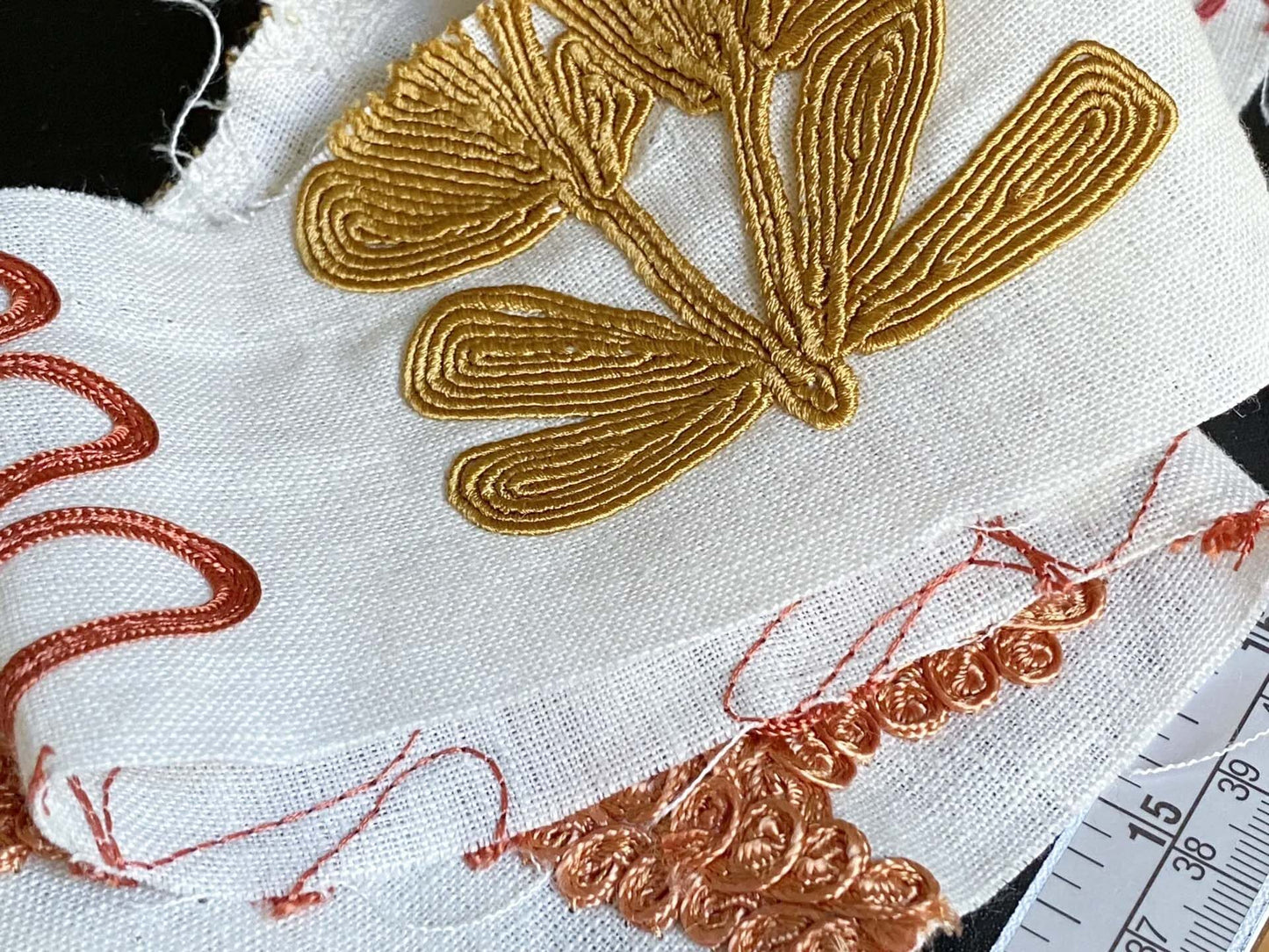 Scalamandre Harbor Coral Seaweeds White Brown Pink Yellow Maroon  Ocean Plants Coral Reef Embroidery Linen MSRP USD 288