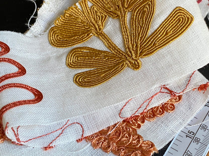 Scalamandre Harbor Coral Seaweeds White Brown Pink Yellow Maroon  Ocean Plants Coral Reef Embroidery Linen MSRP USD 288