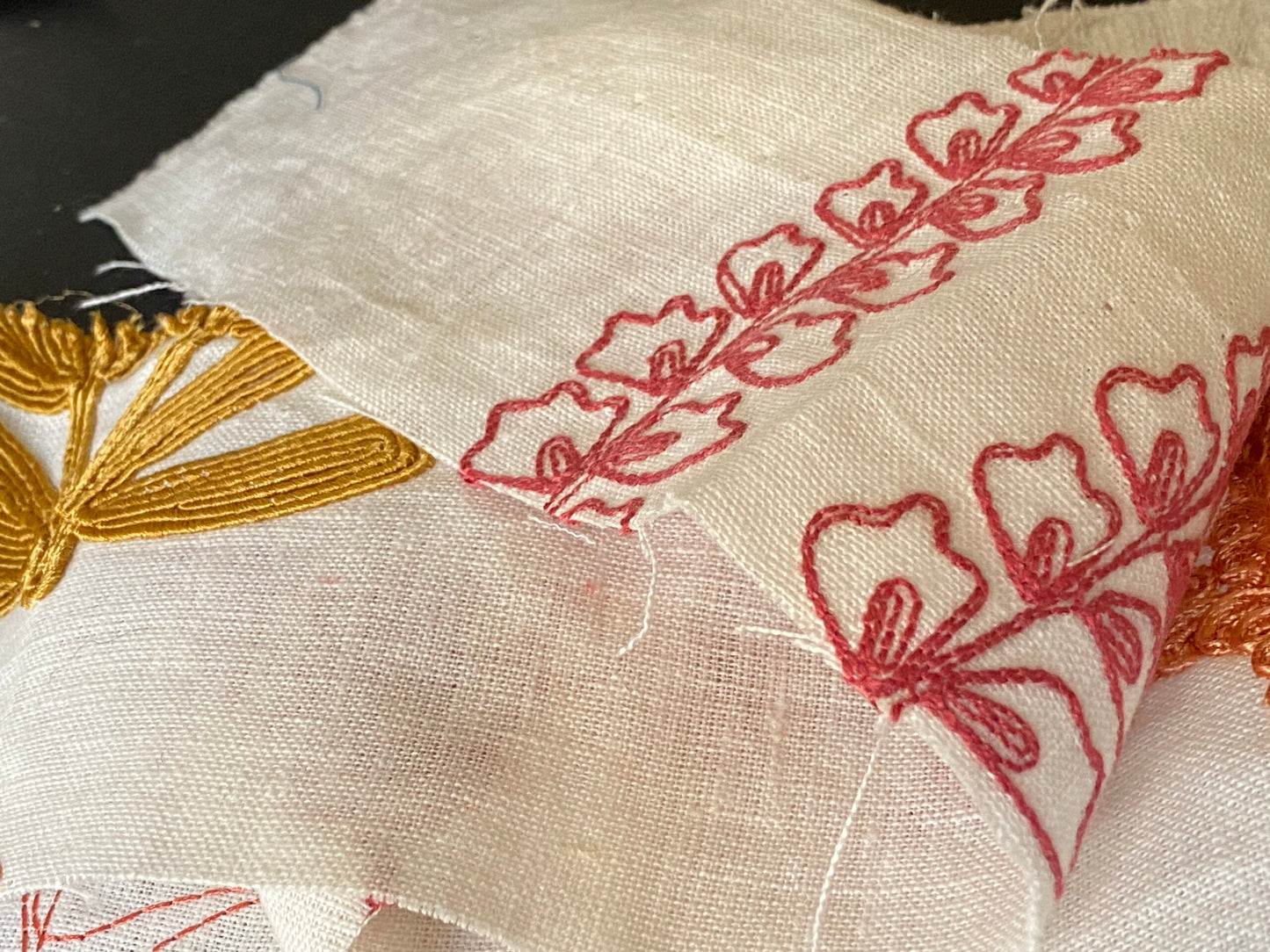 Scalamandre Harbor Coral Seaweeds White Brown Pink Yellow Maroon  Ocean Plants Coral Reef Embroidery Linen MSRP USD 288