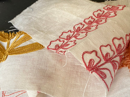 Scalamandre Harbor Coral Seaweeds White Brown Pink Yellow Maroon  Ocean Plants Coral Reef Embroidery Linen MSRP USD 288