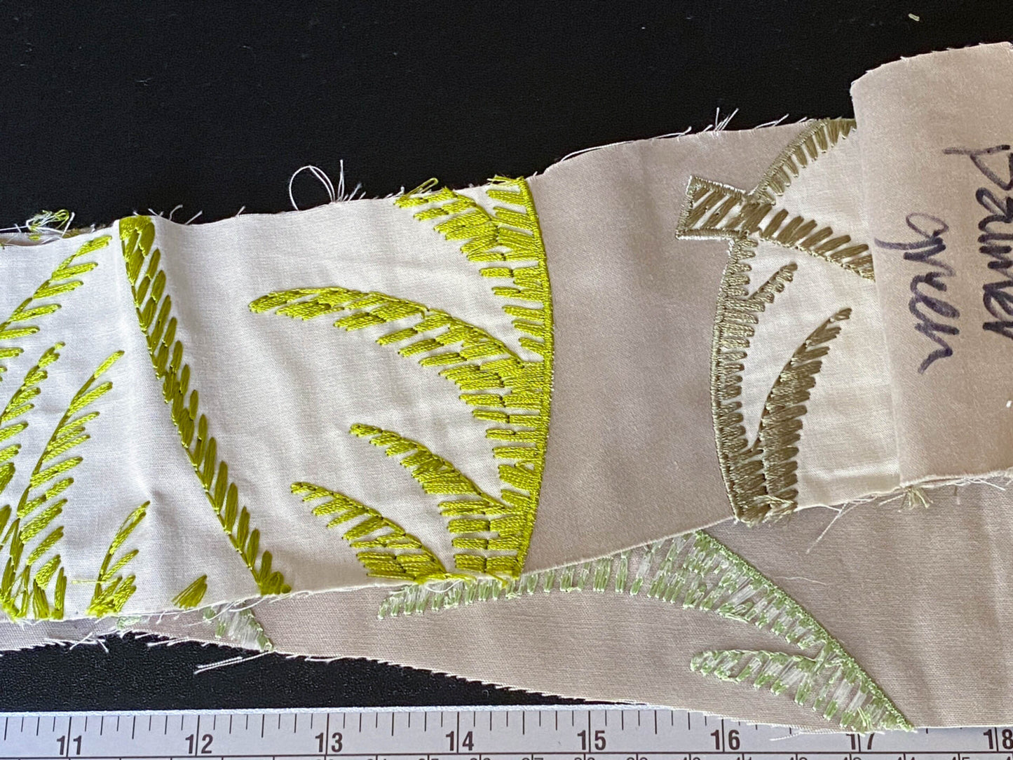 Scalamandre Palmer Green Applique And Embroidery Leaves Pattern Blue by Hinson MSRP USD 367/y