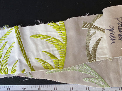 Scalamandre Palmer Green Applique And Embroidery Leaves Pattern Blue by Hinson MSRP USD 367/y