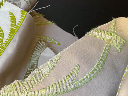 Scalamandre Palmer Green Applique And Embroidery Leaves Pattern Blue by Hinson MSRP USD 367/y