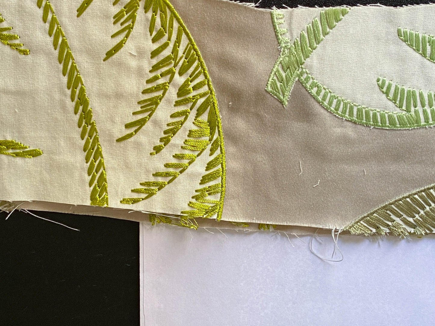 Scalamandre Palmer Green Applique And Embroidery Leaves Pattern Blue by Hinson MSRP USD 367/y