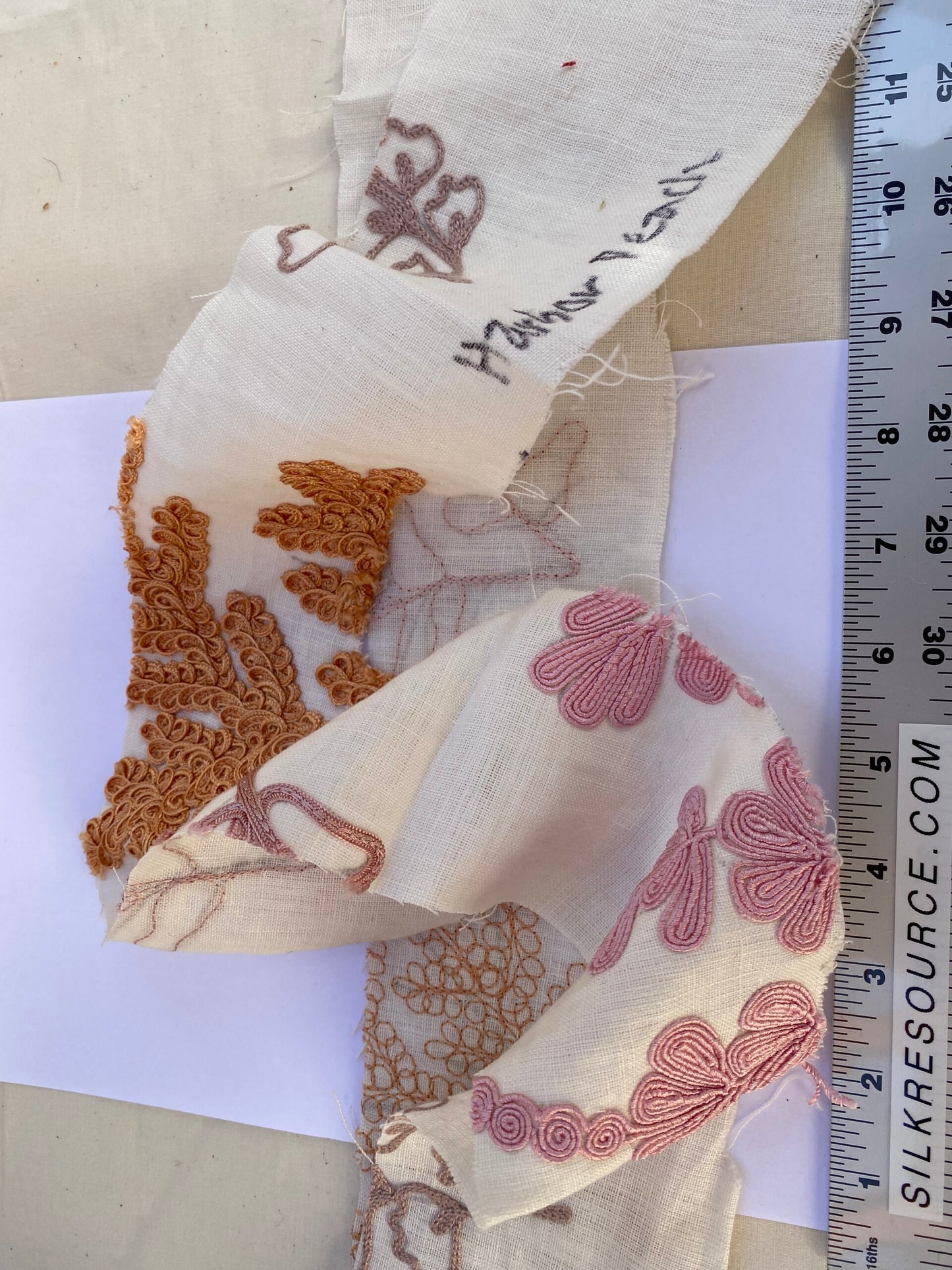 Scalamandre Harbor Peach Seaweeds Ocean Plants Coral Reef Embroidery Linen MSRP USD 288