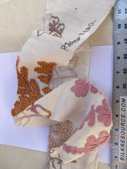 Scalamandre Harbor Peach Seaweeds Ocean Plants Coral Reef Embroidery Linen MSRP USD 288