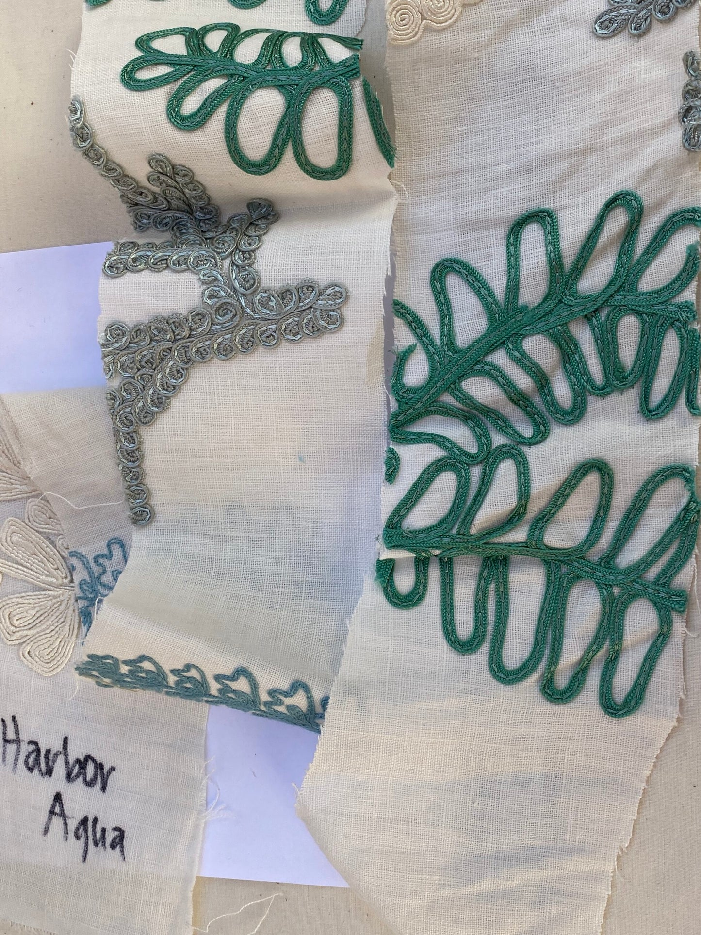 Scalamandre Harbor Aqua Seaweeds Ocean Plants Embroidery Blue White Green MSRP USD 288