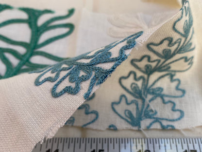 Scalamandre Harbor Aqua Seaweeds Ocean Plants Embroidery Blue White Green MSRP USD 288