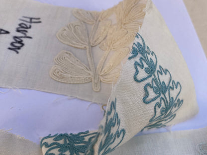 Scalamandre Harbor Aqua Seaweeds Ocean Plants Embroidery Blue White Green MSRP USD 288