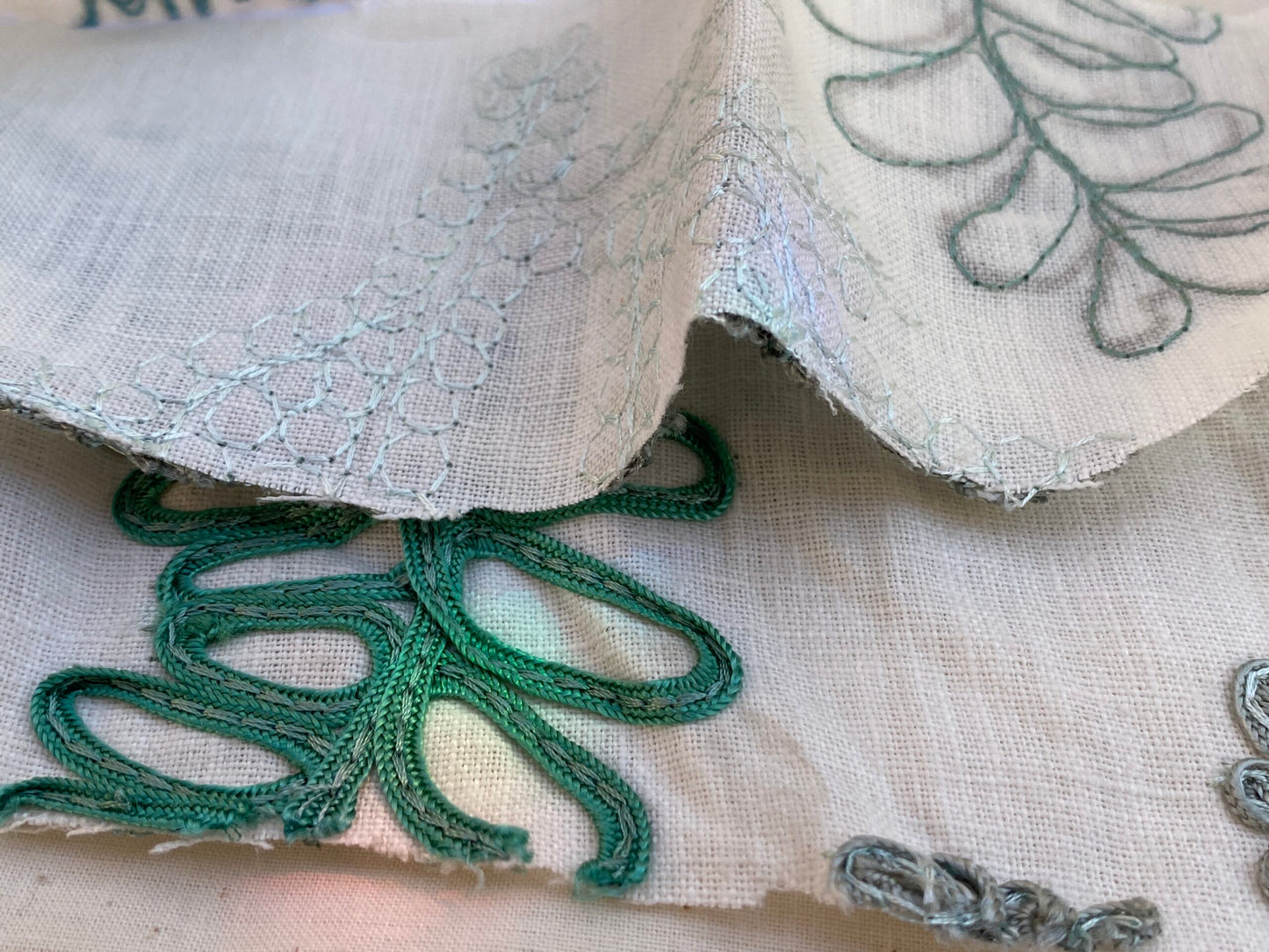 Scalamandre Harbor Aqua Seaweeds Ocean Plants Embroidery Blue White Green MSRP USD 288