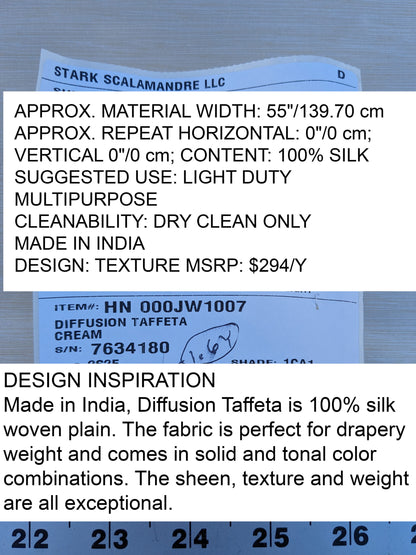 Scalamandre Diffusion Taffeta Cream Iridescent Silk Taffeta Texture MSRP USD294/y