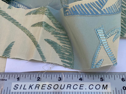 Scalamandre Palmer Aqua Applique And Embroidery Leaves Pattern Blue by Hinson MSRP USD 367/y