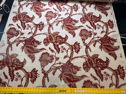 By Yd Lee Jofa Exotic Fruits Brick Biscuit Red on White Pom Thistle Vine Tropical Large Linen Print MSRP USD 196/Y