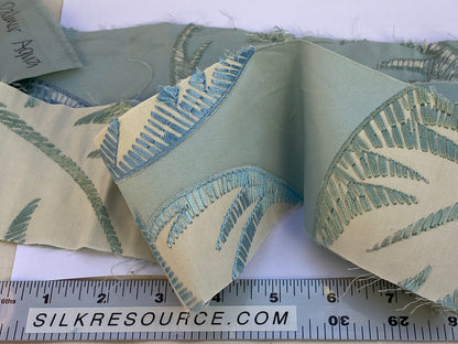 Scalamandre Palmer Aqua Applique And Embroidery Leaves Pattern Blue by Hinson MSRP USD 367/y