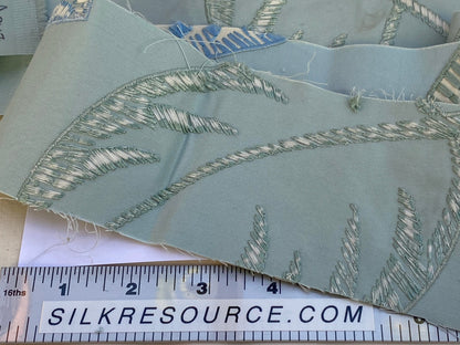 Scalamandre Palmer Aqua Applique And Embroidery Leaves Pattern Blue by Hinson MSRP USD 367/y