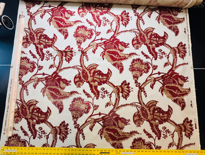 By Yd Lee Jofa Exotic Fruits Brick Biscuit Red on White Pom Thistle Vine Tropical Large Linen Print MSRP USD 196/Y