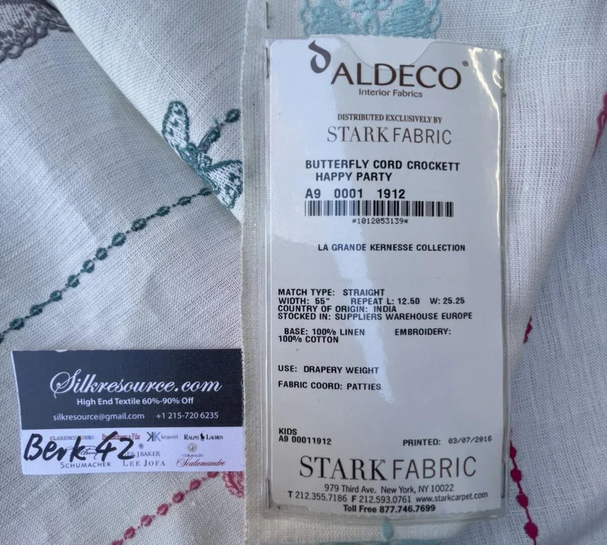 29 Berkbox42 Scalamandre Squares 27x27" "butterfly Cord Crockett" Happy Party 100% Linen