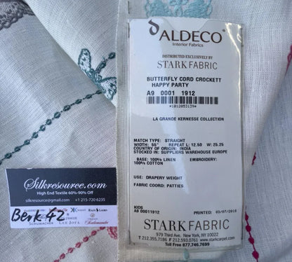 29 Berkbox42 Scalamandre Squares 27x27" "butterfly Cord Crockett" Happy Party 100% Linen