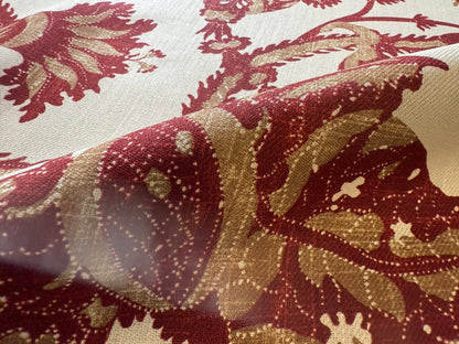 By Yd Lee Jofa Exotic Fruits Brick Biscuit Red on White Pom Thistle Vine Tropical Large Linen Print MSRP USD 196/Y